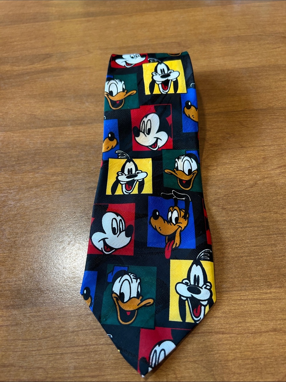 Disney Black Tie with Multicolor Mickey, Donald & Goofy Squares